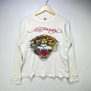 Vintage Ed Hardy Tiger Y2K Long Sleeve Thermal Shirt Large